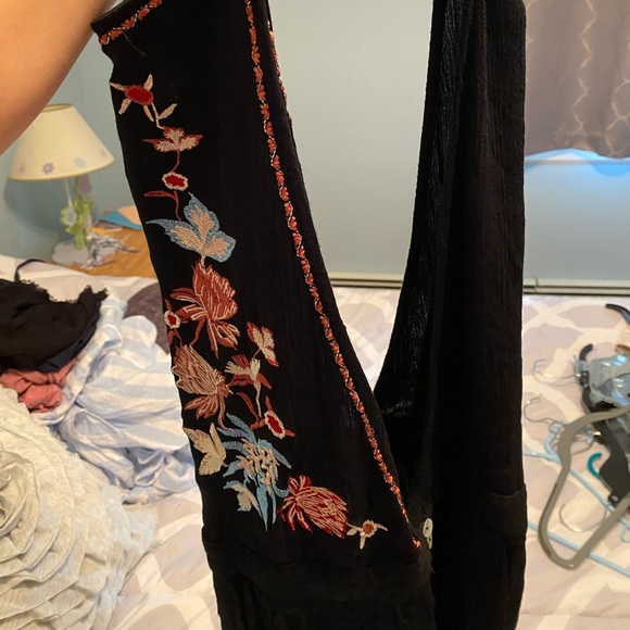 Boutique black dress/cover up with red/orange and light blue tribal detailing - Picture 3 of 7